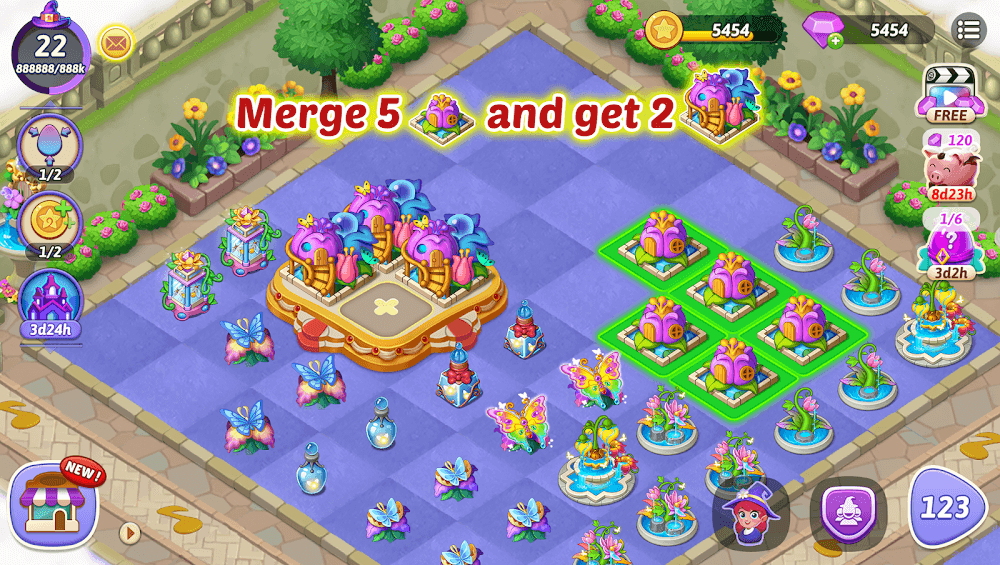 Merge Witches v5.4.0 MOD APK (Unlimited Diamond, Premium Lands)