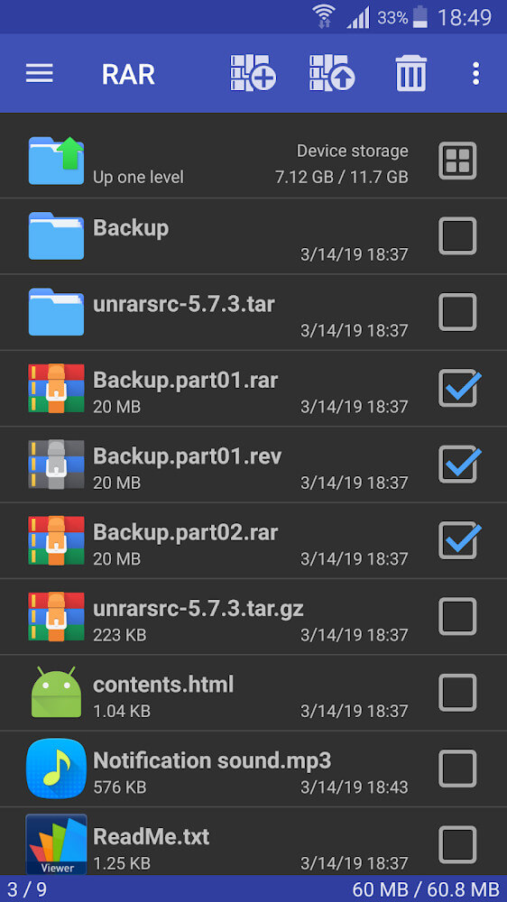 RAR v7.01 build 123 APK + MOD (Premium Unlocked)